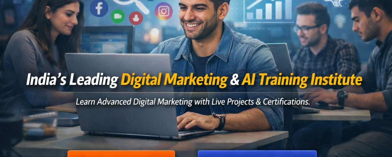 : “KICEComputers.com Digital Marketing & AI Training banner showing students learning SEO, social media, and AI tools with headline ‘India’s Leading Digital Marketing & AI Training Institute’