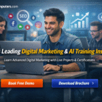 : “KICEComputers.com Digital Marketing & AI Training banner showing students learning SEO, social media, and AI tools with headline ‘India’s Leading Digital Marketing & AI Training Institute’